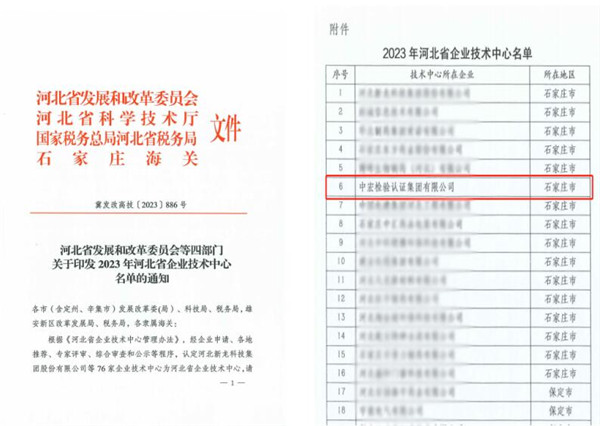 中宏集團(CHIC)獲得2023年河北省企業技術中心認定
